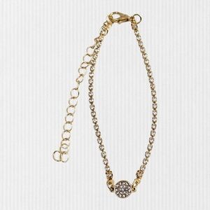 Adjustable gold tennis bracelet central circular pave-set charm 7"+3" ext NWOT